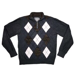 BKE Standard Fit Mens Sweater Argyle Quarter Zip Long Sleeve Size L Western Edgy